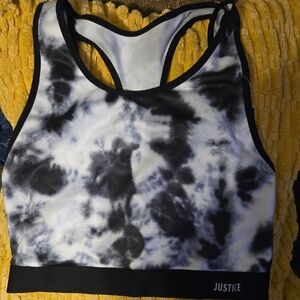 Justice Black and White Tie-Dye Sports Bra